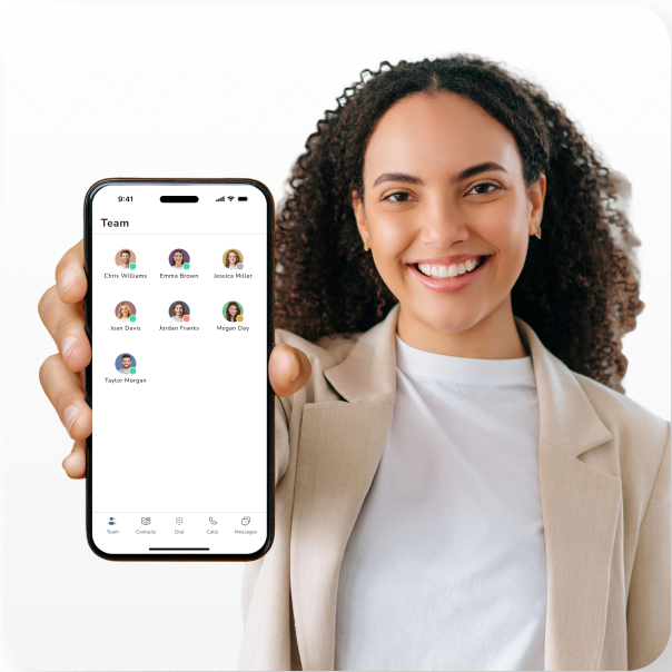 Mobile phone showing team interface with cloud backdrop
