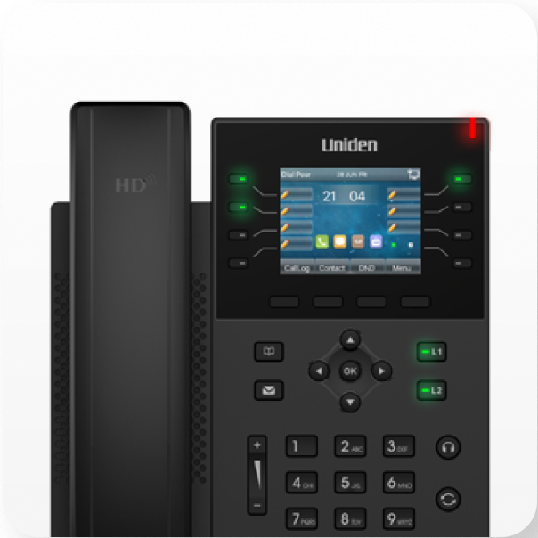 Uniden desk phone hardware in office setting