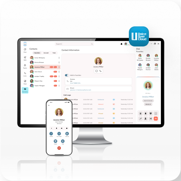 Mobile and desktop apps showing seamless cross-device calling
