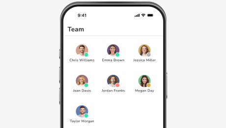 Mobile app showing team contacts